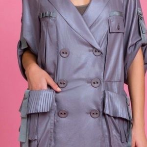 Byron Lars Gray Double-Breasted Jacket Feather Weight Topper Trench light weight